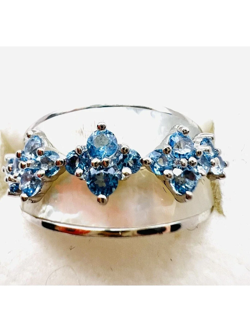 Stauer Pearl Topaz Ring swiss blue silver 925 Sz 7 luxury statement irridescent